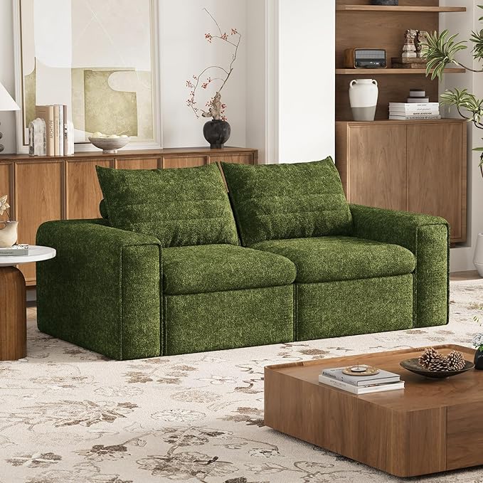 77" Cloud Loveseat Sofa, Deep Seat Couch with Pillows, Modern Comfortable Upholstery Boneless Sofa, 1 piece for Living Room, Bedroom, Apartment, Removable Cover，No Assembly Required, Algae Green