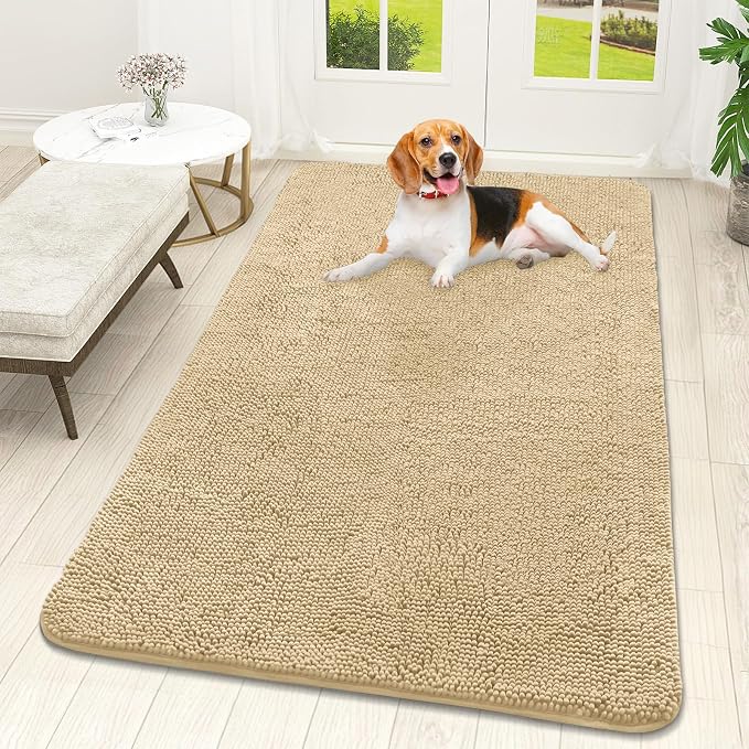 OLANLY Dog Door Mat for Muddy Paws 59x32, Absorbs Moisture and Dirt, Absorbent Non-Slip Washable Doormat, Quick Dry Chenille Mud Mat for Dogs, Entry Indoor Entryway Carpet for Inside Floor, Sand by OLANLY