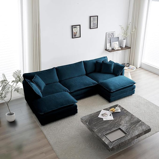 Luxury Modular Sectional Sofa with Ottoman, 111.5" Overstuffed U-Shaped Cloud Sofa, Premium Chenille Fabric Deep Seat Couch, Extra Wide Sectional for Living Room, Apartment & Office | Layer Cushions