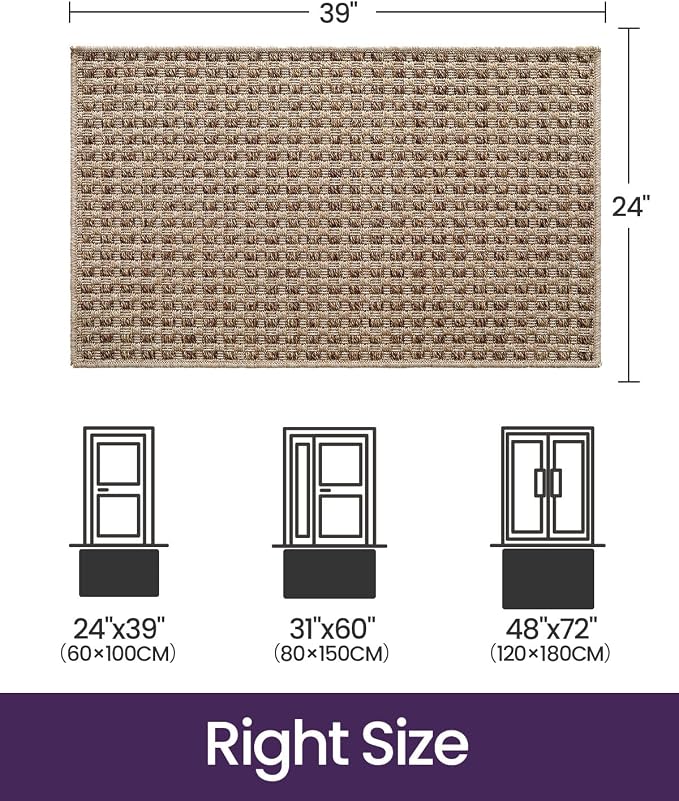 DEXI Dirt Trapper Door Mat, 24x39 Washable Doormat, Dirt Resistant and Absorbent, Easy Clean Low-Profile Floor Rugs for Entryway, Front Door, and Inside Entrance, Checkered Beige - Image 2