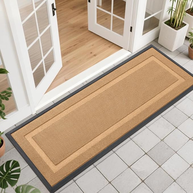 OLANLY Front Door Mat Indoor Outdoor Entrance, Waterproof All-Season, All-Weather Doormat, Sturdy Natural Rubber, Low Profile, Easy Clean Patio Porch Entryway Mat, 47x17, Butter Yellow by OLANLY
