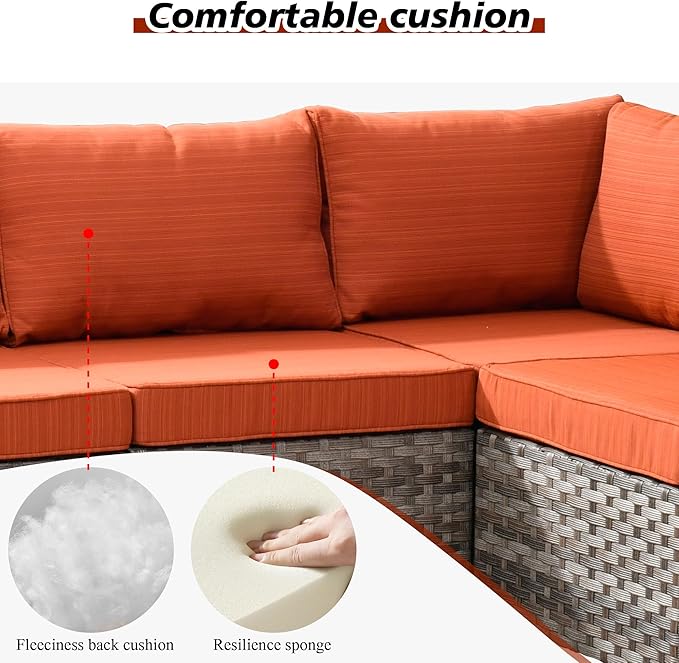 HOOOWOOO 13 Piece Modular Patio Outdoor Sectional Furniture Set with Gas Propane Fire Pit Table,Wicker Conversation Sofa Set,Out Door Couch Set with Wide Arm Outside(Orange Red)