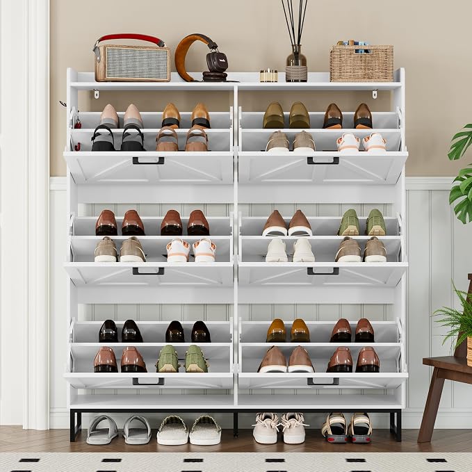 BORNOON Shoe Cabinet with 6 Flip Drawers Narrow Shoe Storage Cabinet Organizer Wooden Freestanding Shoe Rack Hidden Slim Shoes Storage Cabinet for Entryway, Hallway, Living Room, Bedroom - Image 7