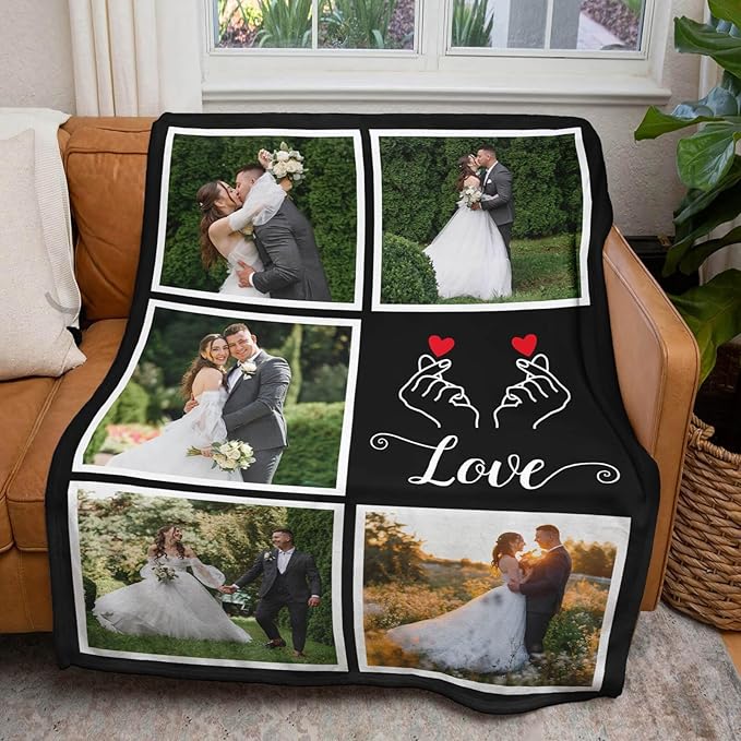 Personalized Couple Gifts for Boyfriends Girlfriends, Custom Blankets with Photos, Personalized Blanket with Photos & Text, Personalized Photo Blankets, Personalized Gifts for Valentines, Anniversary