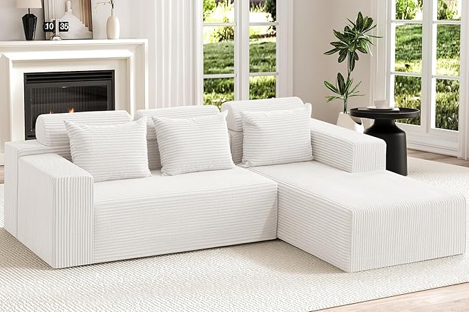 Homguava Modular Sectional Couches for Living Room,105" Cloud Couch with L-Shape Chaise,Comfy Sofa Living Room Sofas with Deep Seat,No Assembly L Couch,Corduroy Fabric(Beige,R)