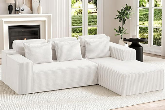 Homguava Modular Sectional Couches for Living Room,105" Cloud Couch with L-Shape Chaise,Comfy Sofa Living Room Sofas with Deep Seat,No Assembly L Couch,Corduroy Fabric(Beige,R)