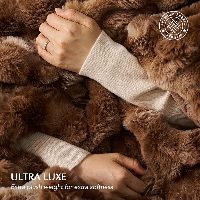 EverGrace Ultra Soft Luxury Fluffy Faux Rabbit Fur Throw Blanket, Thick Warm Bubble Throw for Bed, Cozy Plush Reversible Blankets for Couch, Chair, Sofa, Lion Caramel, 50x60 Inches