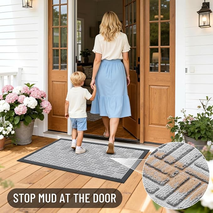 OLANLY Front Door Mat Outside Entrance 33x21, Absorbent, Heavy Duty Sturdy Natural Rubber Doormat Indoor Outdoor, Non-Slip, Stain and Fade Resistant, Low Profile Floor Mat for Entryway, Light Gray - Image 7