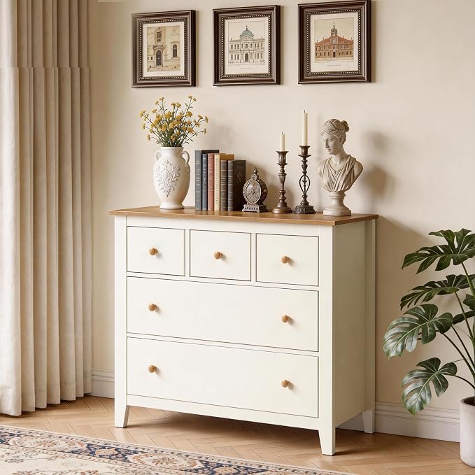 RoyalCraft Large Nightstand with 5 Drawers, White Nightstand for Bedroom, Modern Wood Bedside Table with Solid Wood Knobs, Accent Side Table for Hallway - Image 8