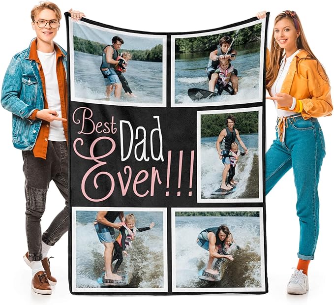 Printwoo Gifts for Dad Custom Blankets with Photos Personalized Photo Blankets with Picture for Dad, Customized Throws Blanket for Fathers Day Plush Best Daddy Ever Family Husband Men Birthday