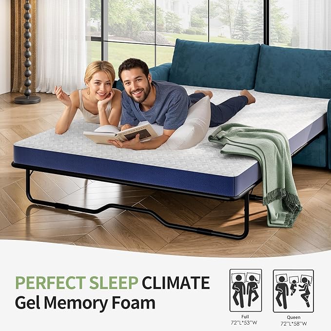 4 Inch Gel Memory Foam Sofa Mattress Queen Size, Mattress Replacement for Sleeper Sofa, Couch Bed, Guest Rooms, RVs & Boats, with Washable Cover