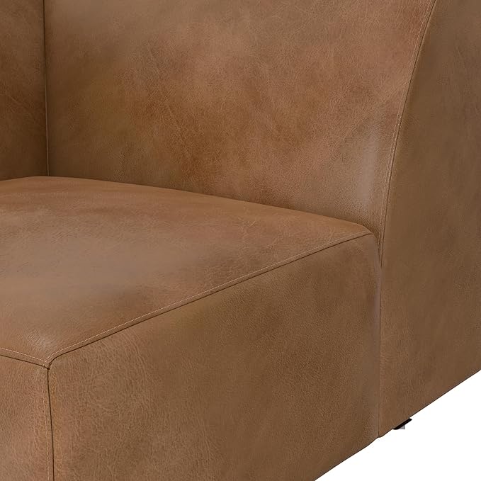 SIMPLIHOME Rex Corner Sofa Module in Full-Grain Genuine Leather, Caramel Brown, 38-inches Wide, Handcrafted Modern-Style Corner Accent Chair for Living Room and Family Room
