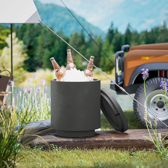HOMCOM 2.6 Gal Outdoor Cooler Side Table, 3-in-1 Cool Coffee Table with Storage, Removable Ice Bucket and Lid, Concrete Small Patio Table for Party, Poolside, Deck, Charcoal Gray - Image 8