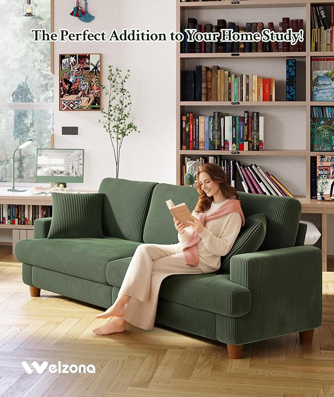 87.2" Couches for Living Room, Comfy Green Couch 7.5" Extra Thick Cushion, Sofas for Living Room Tool-Free Setup, Loveseat Sofa 848lbs Support, Corduroy Couch for Bedroom, Apartment, Office
