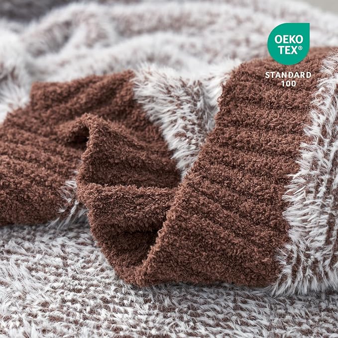 Amélie Home Knit Throw Blanket for Couch, Super Soft Fuzzy Cozy Throw, Giftable Knitted Blanket for Women Men, Birthday, Sofa Bed Living Room Decor, 50" x 60", Heather Brown