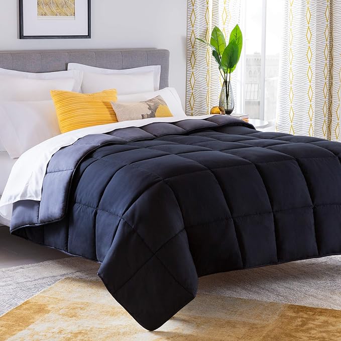 Linenspa Reversible Down Alternative Comforter and Duvet Insert, Oversized King – All-Season Comforter with Box Stitch and 8 Duvet Loops – Bedding for Kids, Teens, and Adults – Black / Graphite