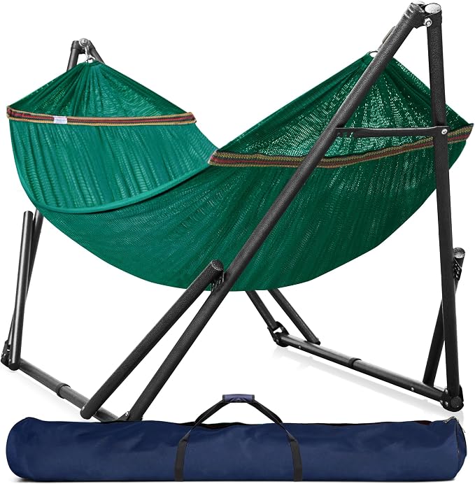 Tranquillo Double Hammock with Stand Included for 2 Persons/Foldable Hammock Stand 600 lbs Capacity Portable Case - Inhouse, Outdoor, Camping, Peacock by Tranquillo