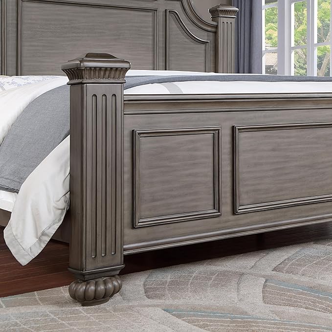 Furniture of America Malierd Traditional Wood 6-Piece Bedroom Set, Panel Queen-Size Bed, 3-Drawer Nightstands, Chest, Dresser and Mirror, Box Spring Required for Bedroom, Gray