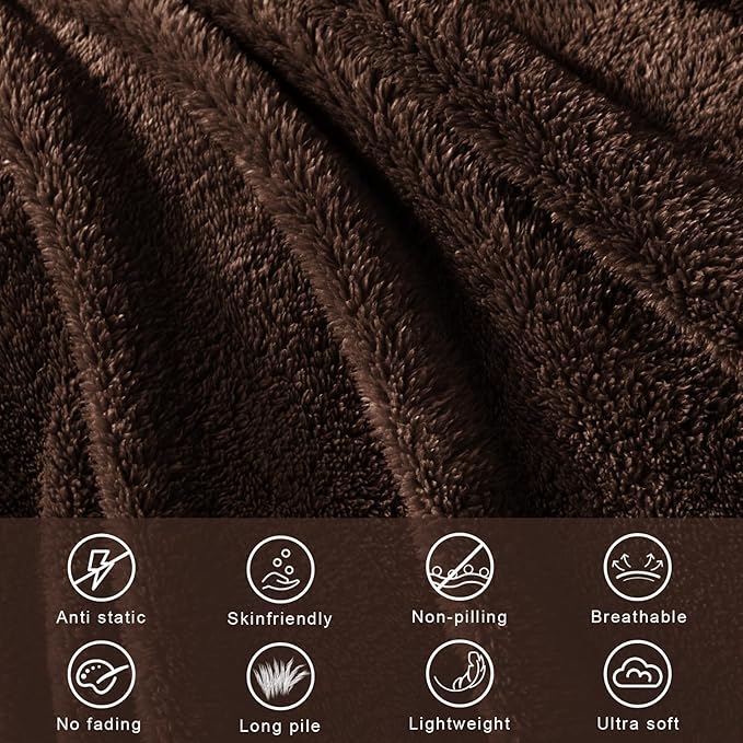 Exclusivo Mezcla Soft Fleece Throw Blanket for Couch, Super Soft Velvet Plush Fleece Blankets, Fuzzy Cozy and Warm for Winter, 50x60 Inches, Coffee