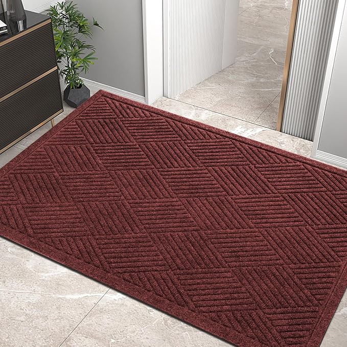 HIYARD Durable Front Door Mat, Absorbent Muddy Dirt Resist Welcome Door Mats Outdoor Indoor, Stain and Fade Resistant, Non-Slip Rubber Backing Low Profile Doormat for Entryway, 60×36, Red by HIYARD