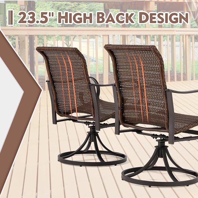 EROMMY Patio Swivel Chairs Set of 2, Heavy Duty Outdoor Dining Chair with 23.5'' High Back, Extra-Large Water-Fall Seat, Rattan Wicker Porch Chair Gentle Rocker for Outside Dark Brown - Image 6