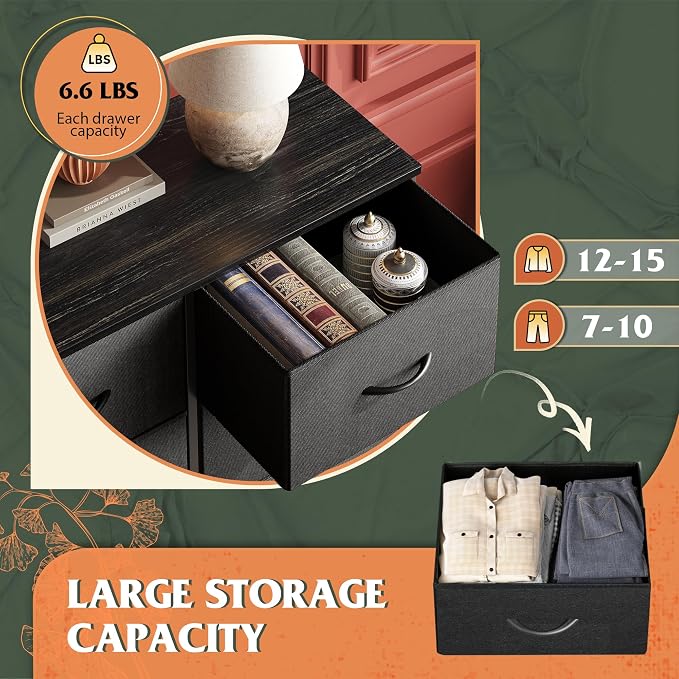 WLIVE Fabric Dresser for Bedroom, Tall Dresser with 8 Drawers, Storage Tower with Fabric Bins, Double Dressers, Chest of Drawers for Closet, Living Room, Hallway, Charcoal Black - Image 5