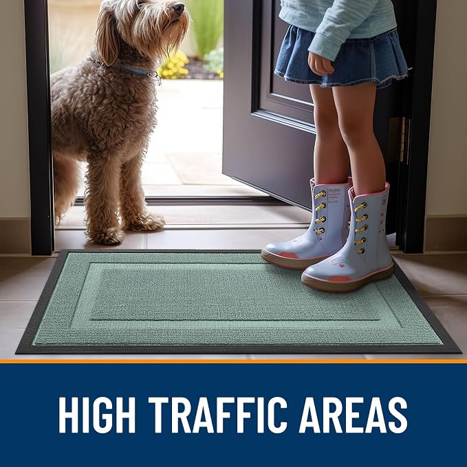 OLANLY Front Door Mat Indoor Outdoor Entrance, Waterproof All-Season, All-Weather Doormat, Sturdy Natural Rubber, Low Profile, Easy Clean Patio Porch Entryway Mat, 29.5x17, Grayish Green - Image 7