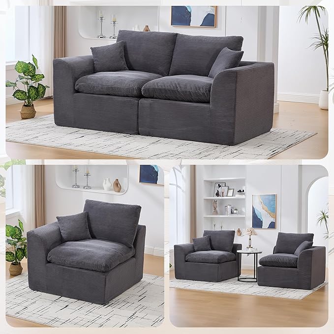80.3" Cloud Loveseat Boneless Sofas for Living Room, 2 Seaters Modular Foam Cloud Sofa Couches, 2 Seat Compression Foam Couch with Toss Pillows, No Assembly Required