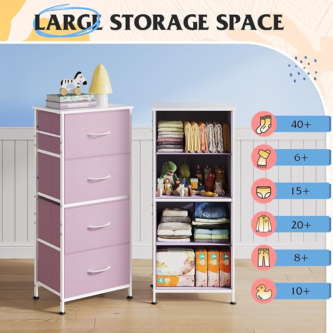 WLIVE Dresser with 4 Drawers, Storage Tower, Organizer Unit, Fabric Dresser for Bedroom, Hallway, Entryway, Closets, Sturdy Steel Frame, Wood Top, Easy Pull Handle,A-Pink - Image 4