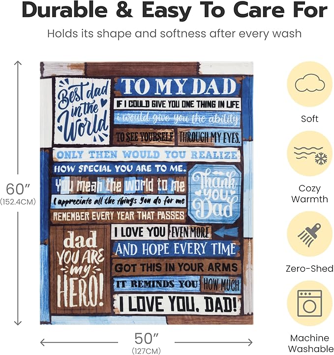 Joiedomi Dad Birthday Gifts from Daughter Son Super Soft Flannel Throw Blanket Dad Blanket for Father's Day Christmas 50" x 60" Blue