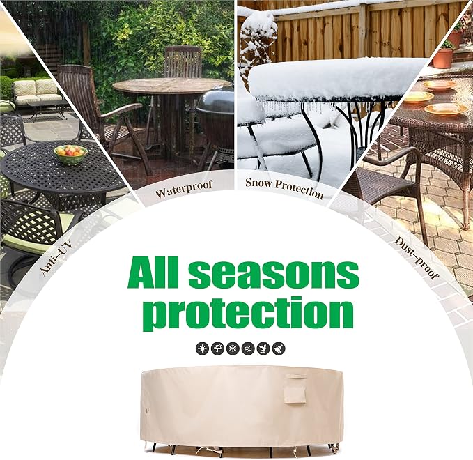 F&J Outdoors Patio Furniture Covers Waterproof UV Resistant Rip-stop Fabric Round Patio Table Cover Furniture Cover, Beige, 72" Dia x 27.5" H - Image 8