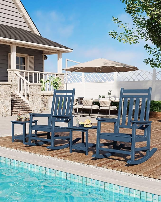 Garvee HDPE Rocking Chair Outdoor Set of 2 - Poly High Back Porch Rocker Chairs for Adults - All Weather Resistant Furniture for Patio Front Porch - Navy Blue - Image 7
