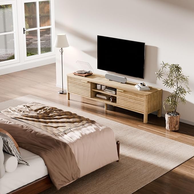 IKALIFE TV Stand for Living Room - up to 65 Inch TVs Mid Century Modern Entertainment Center with Storage and Adjustable Shelves, Media Console Table Oak 59" - Image 7