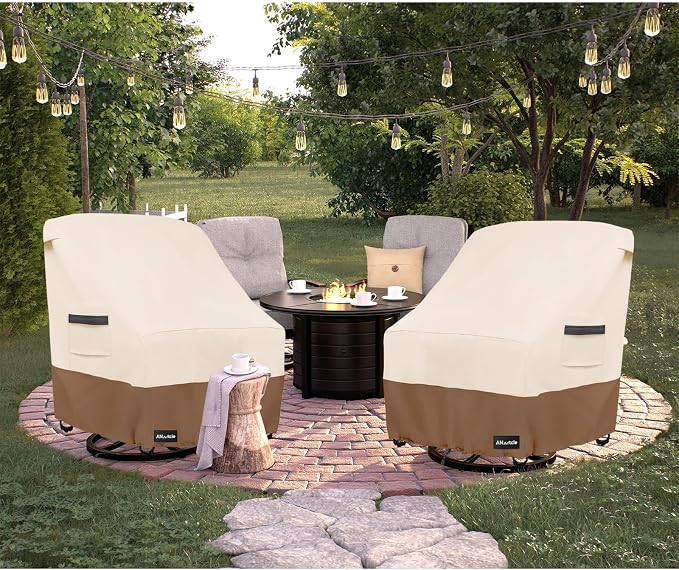 ANartcle Outdoor Swivel Lounge Chair Cover 2 Pack,600D Waterproof Heavy Duty Patio Chair Covers(35 W x 37 D x 38.5 H inches),Patio Swivel Chair Covers for Outdoor Furniture,Beige&Brown. by PatioFurnitureCovers