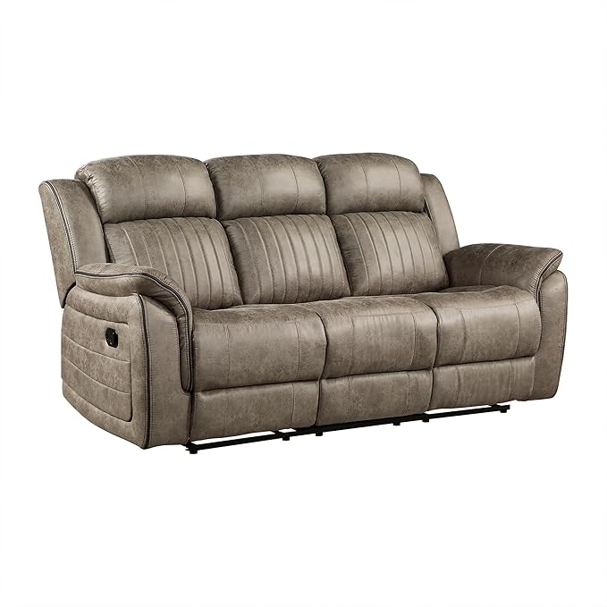Lexicon Recliner Living Room Set, Home Theater Seating, Manual Polished Microfiber Upholstery Recliner Sofas, RV Couch Including Double Reclining Sofa, Loveseat and Chair, 3-Piece Set, Sandy Brown