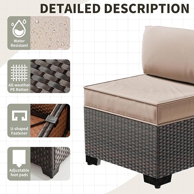 Gotland 10 Pieces Patio Furniture Set with 2 Swivel Rocking Chairs 1 Fire Pit Table, Patio Furniture in 4 Combinations with 1 Coffee Table Wide Armrests 29.5'' High Backrest,for Deck Garden Pool Khaki