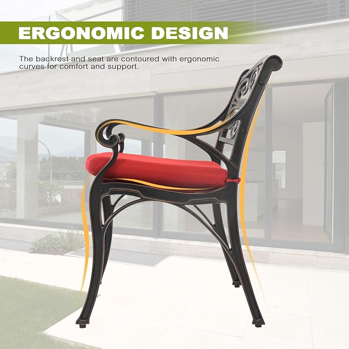 NUU GARDEN 5 Piece Outdoor Patio Dining Set, 42" Cast Aluminum, Round Patio Dining Table with 2.24" Umbrella Hole and Patio Dining Chairs with Cushions for Garden, Balcony, Bronze and Red - Image 5