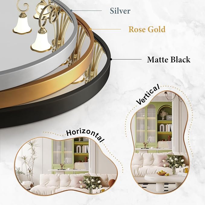 Dorlicecass Bathroom Mirror - Gold Irregular Wall Mirrors Decorative 26"x46" Asymmetrical Tempered Glass Aviation Aluminum Alloy Frame for Vanity, Bedroom, Living Room, Cloakroom, Entryway - Image 5