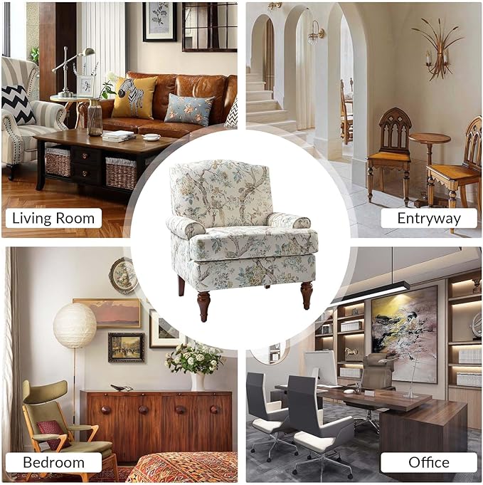 HULALA HOME Accent Chair Set of 2 with Solid Legs & Removable Cushion, Farmhouse Floral Comfy Upholstered Armchair, Leisure Single Sofa Chair for Living Room Bedroom
