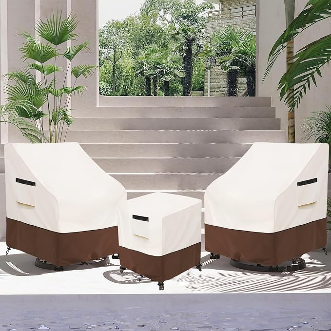 Patio Furniture Set Covers for 3 Piece Outdoor Bistro,Waterproof 100% Outdoor Furniture Cover for 2 Swivel Chairs and Coffee Table,Beige - Image 8