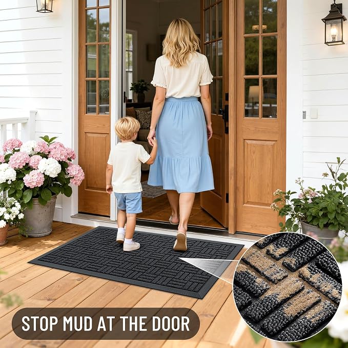 OLANLY Front Door Mat Outside Entrance 35x23, Absorbent, Heavy Duty Sturdy Natural Rubber Doormat Indoor Outdoor, Stain and Fade Resistant, Non-Slip Backing Low Profile Floor Mat for Entryway, Black - Image 7