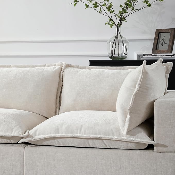 Merax Modern U-Shaped Modular Couch Set with Storage Ottoman, Chenille 7-Seat Sectional Sofa Sleeper Bed with Wide Seat for Living Room, Free Combination,Off White