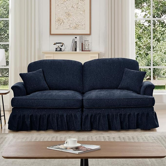 KEIKI Mid Century Modular Sofa with Flared Arms and Skirted Design, 76" Loveseat Chenille Sectional Couches for Living Room, Soft Apartment Size Couch, Home Sofa Bedroom Furniture, Blue