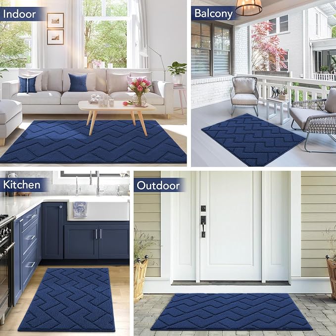 hicorfe Indoor Door Mat,Non Slip Door Mats,32"x48" Front Back Door Mat Rubber Backing,Absorbent Resist Dirt Entrance Inside Floor Mats for Entryway Washable Low-Profile(Navy Blue) - Image 8