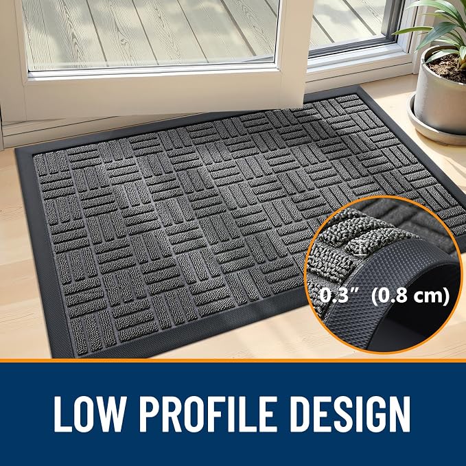 OLANLY Front Door Mat Outside Entrance 71x23, Absorbent, Heavy Duty Sturdy Natural Rubber Doormat Indoor Outdoor, Stain and Fade Resistant, Non-Slip Backing Low Profile Floor Mat for Entryway, Grey - Image 5