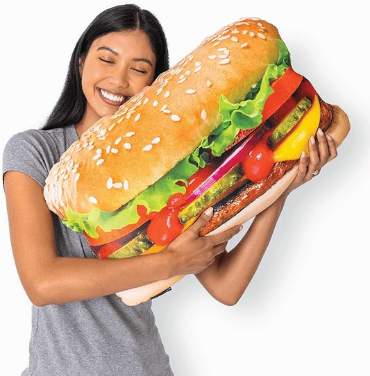 Much Comfort 23" 3D Juicy Cheeseburger Throw Pillow - Made with Super Soft & Ultra Premium Fabric - Cute, Comfortable, Plush, Meat, Nugget, Taco, Stuffed Cushion for Home Decor - Funny Gift - Medium