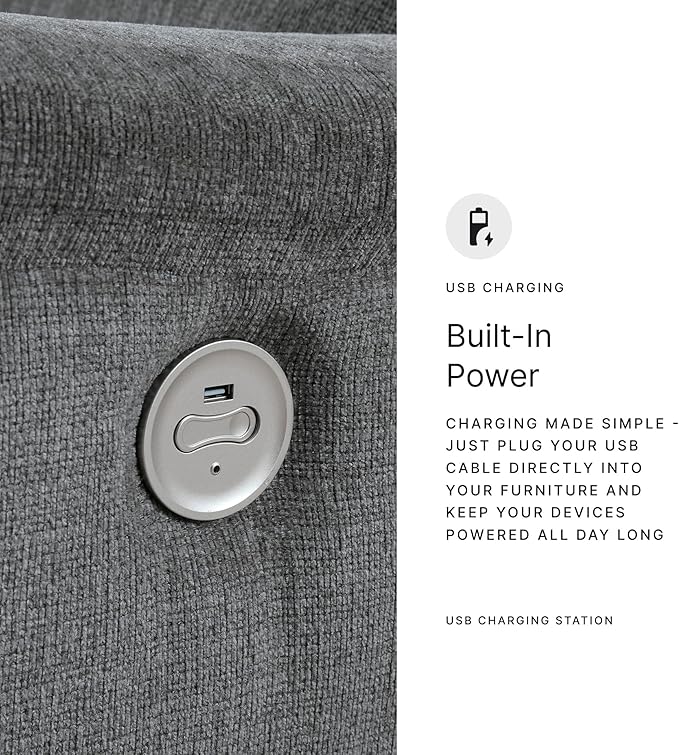 Signature Design by Ashley Barnsana Minimalist Power Reclining Sofa with USB Charging Ports, Gray