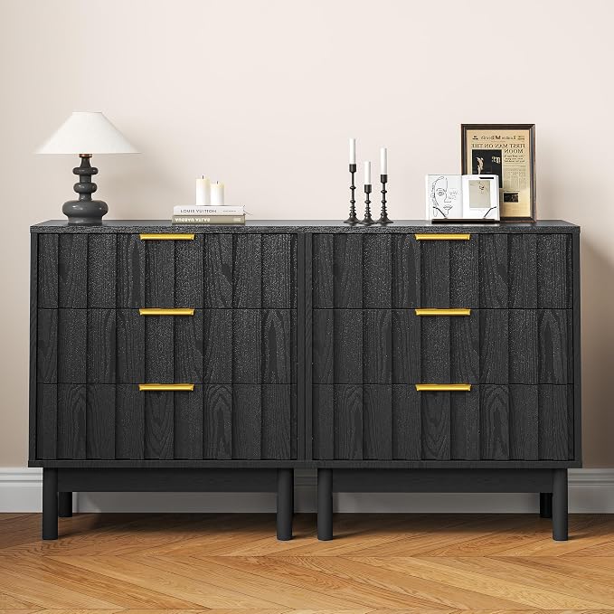 RoyalCraft 3 Drawer Nightstand, Modern Fluted Chest of Drawers, Wooden Storage Night Stand Side Table with Chic Edge Pull, Perfect for Bedroom, Living Room, Entryway, Black - Image 7