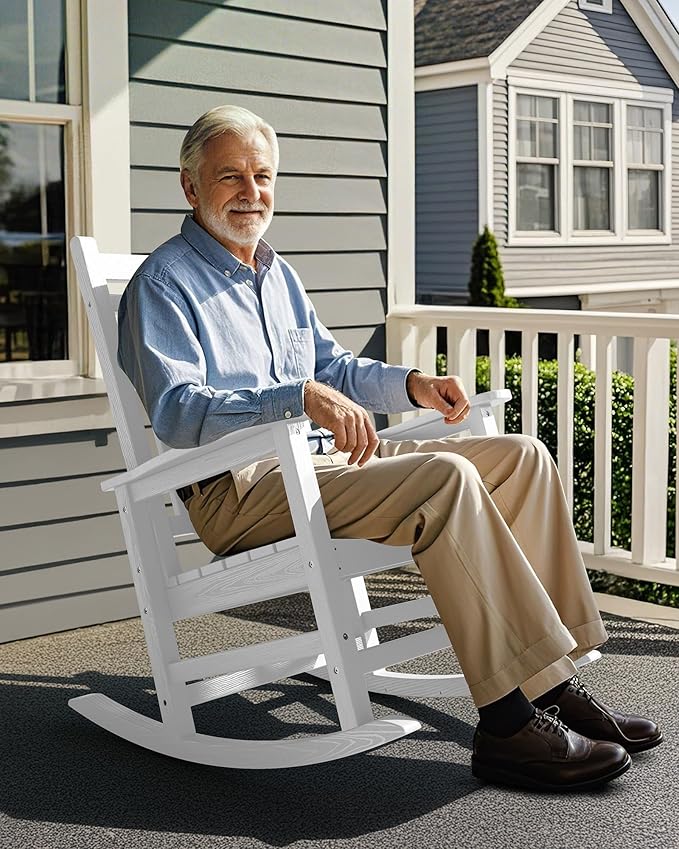 SERWALL Oversized Outdoor Rocking Chair Set of 4, HDPE Rocker for Adults, Patio Rocking Chairs for Porch, White - Image 8