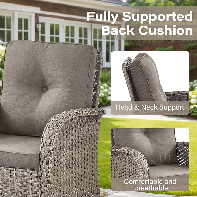 Belord 5 Piece Patio Rocking Chairs Furniture Set - Outdoor Wicker Furniture with Ottomans and Side Table, Rattan Conversation Bistro Set for Balcony Deck Porch